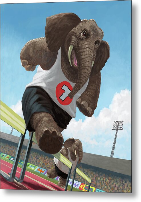 Elephant Metal Print featuring the painting Racing Running Elephants In Athletic Stadium by Martin Davey
