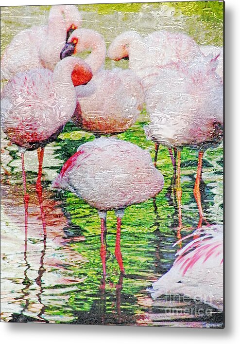 Flamingos Metal Print featuring the digital art Rainy Day Flamingos 2 by Lizi Beard-Ward