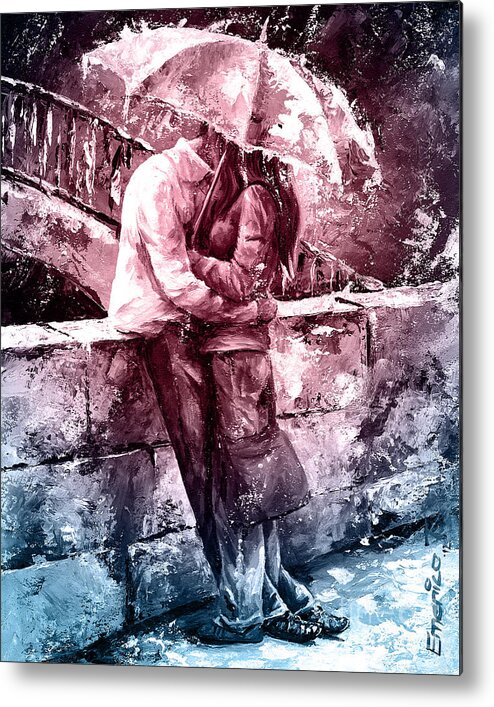 Amorous Metal Print featuring the painting Rainy day - Love in the rain #color01 by Emerico Imre Toth