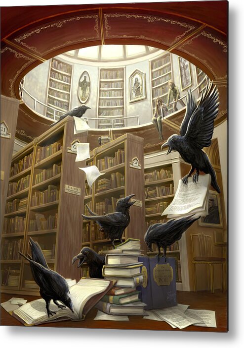 Ravens Metal Print featuring the digital art Ravens in the Library by Rob Carlos
