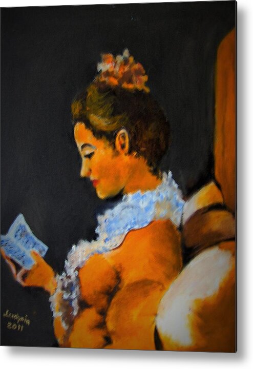 Art Metal Print featuring the painting Reading Girl by Ryszard Ludynia