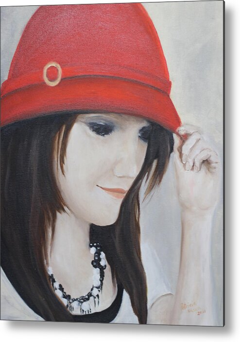 Portrait Of My Daughter Metal Print featuring the painting Rebecca's Red Hat by Patricia Olson