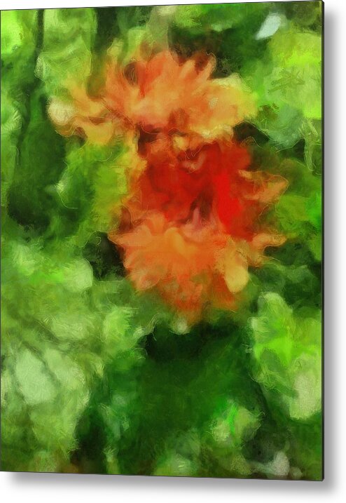 Red Metal Print featuring the painting Red and Green Flower Floral Plants Botanicals Garden in Spring and Summer by MendyZ by MendyZ
