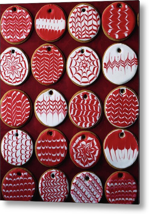 Cooking Metal Print featuring the photograph Red And White Christmas Cookies by Romulo Yanes