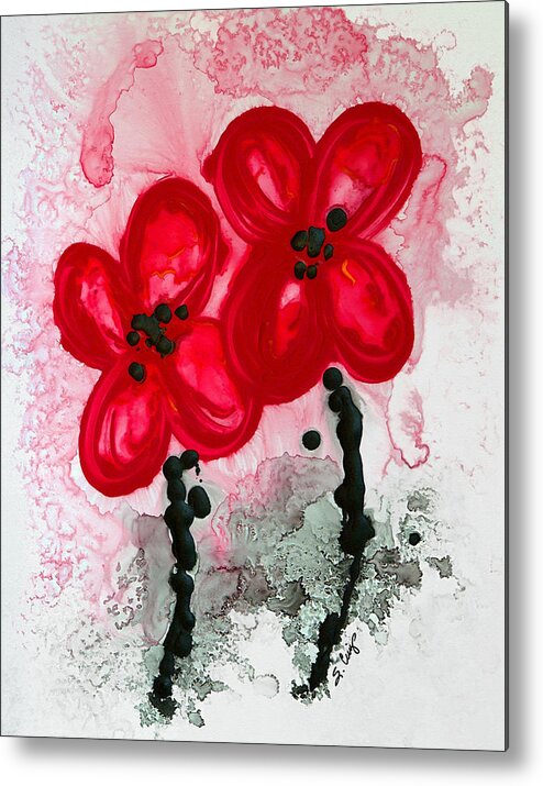 Red Asian Poppies Metal Print featuring the painting Red Asian Poppies by Sharon Cummings