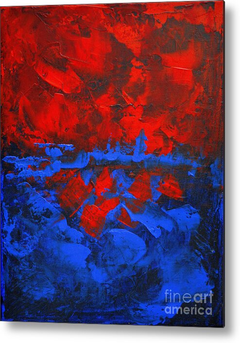 Red Blue Abstract Painting Metal Print featuring the painting Make It Happen by Belinda Capol