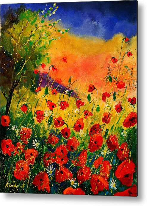 Poppies Metal Print featuring the painting Red Poppies 45 by Pol Ledent