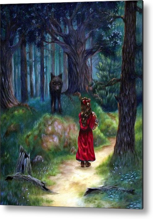Red Riding Hood Metal Print featuring the painting Red Riding Hood by Heather Calderon