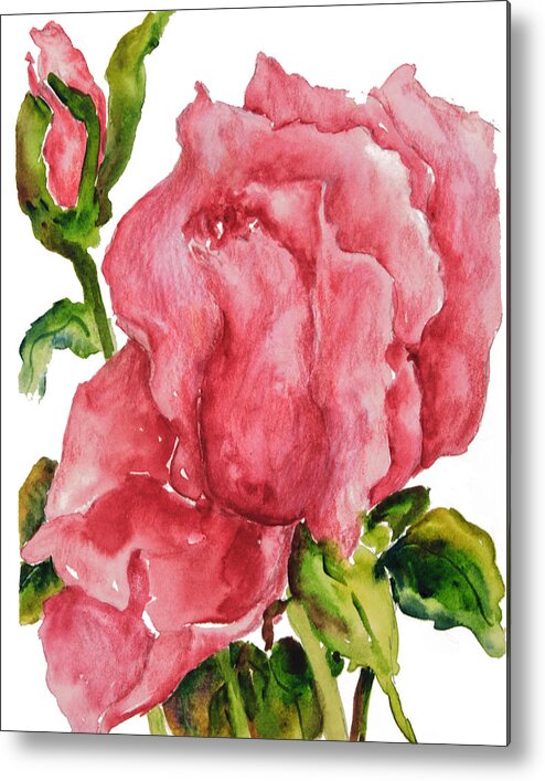 Red Rose Bud Metal Print featuring the painting Red Rose Bud by Sally Quillin