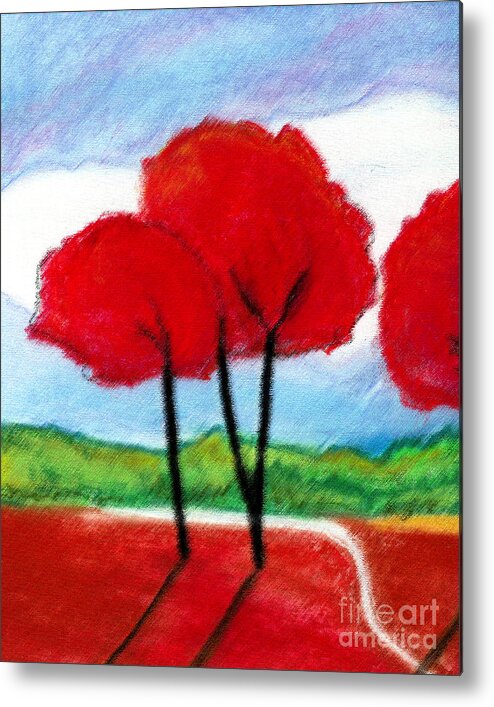 Pastel Metal Print featuring the mixed media Red Trees by Ruth Dailey
