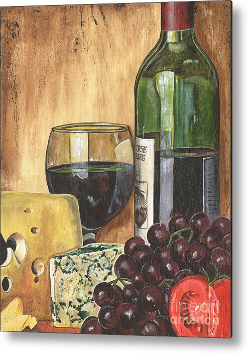 Red Wine Metal Print featuring the painting Red Wine and Cheese by Debbie DeWitt