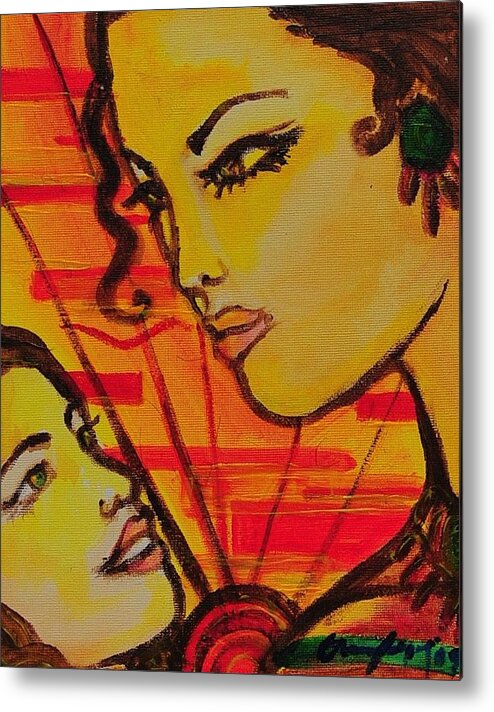 Woman Metal Print featuring the painting Reflection at dawn by Arianne Lequay