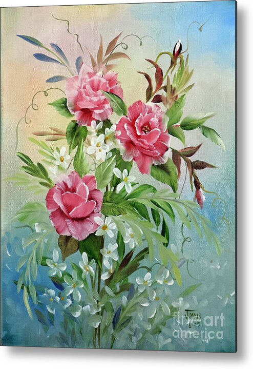 Rose Painting Metal Print featuring the painting Roses and Daisies by Jimmie Bartlett
