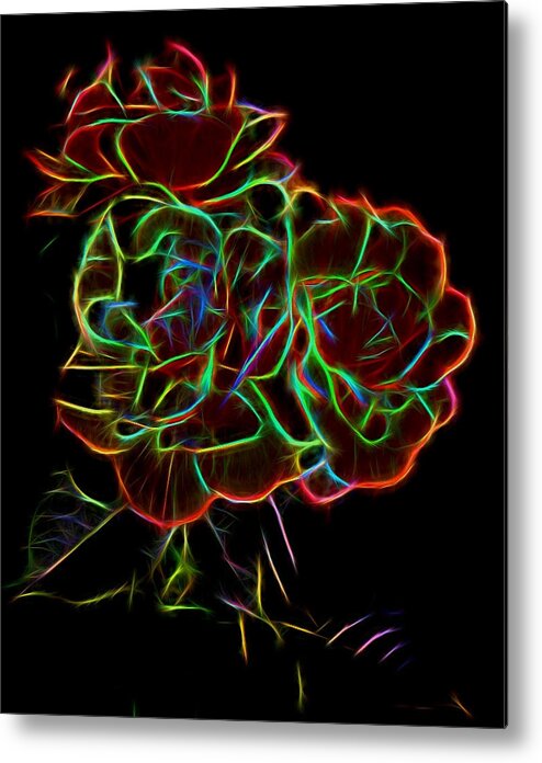 Art Metal Print featuring the photograph Roses with Neon Outlines by Linda Phelps