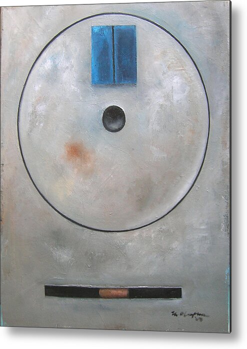 Jazz Abstract Blue Gray Clock Thelonious Monk Metal Print featuring the painting 'Round Midnight by Martel Chapman