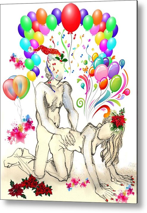 Erotic New Year Metal Print featuring the painting Roweena's Happy Holiday - kama sutra by Carolyn Weltman