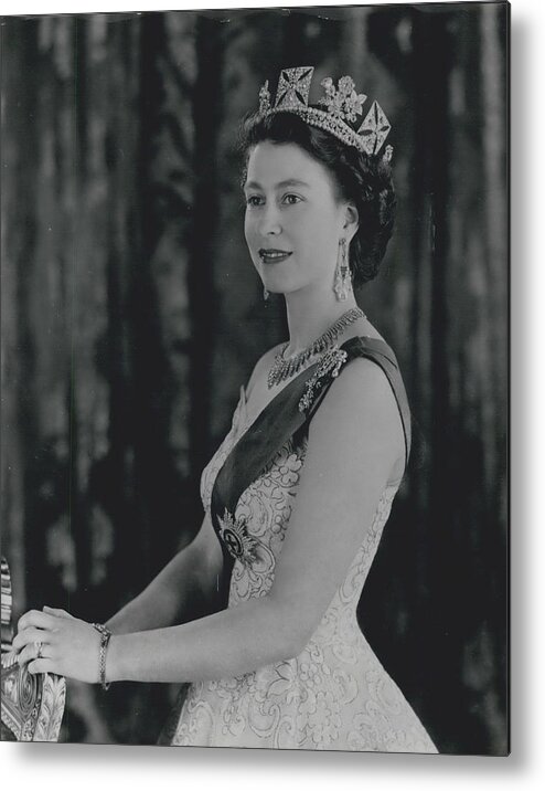 retro Images Archive Metal Print featuring the photograph Royal Command Portrait by BARON. H.M. THE QUEEN ELIZABETH II AT BUCKINGHAM PALACE. by Retro Images Archive
