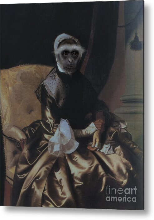 Royal Metal Print featuring the digital art Royal Lady Monkey Human Body Animal Head Portrait by Jolanta Meskauskiene