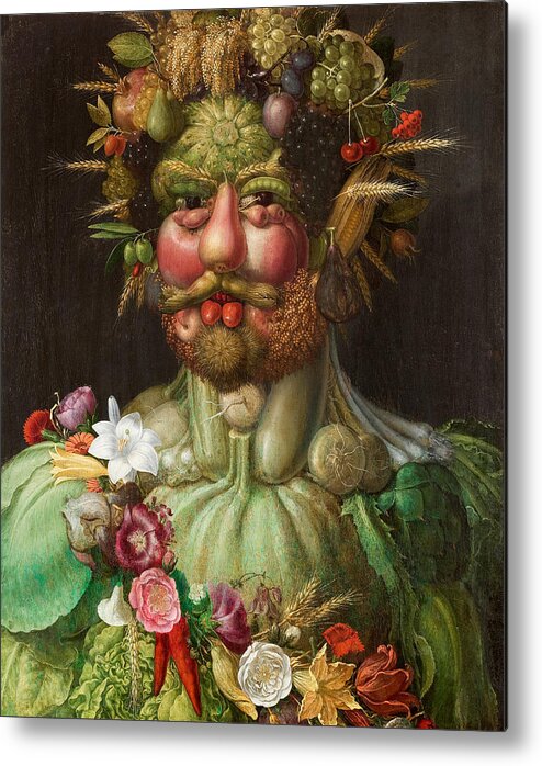 Giuseppe Arcimboldo Metal Print featuring the painting Rudolf II of Habsburg as Vertumnus by Giuseppe Arcimboldo