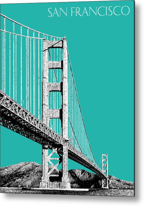 Architecture Metal Print featuring the digital art San Francisco Skyline Golden Gate Bridge 2 - Teal by DB Artist