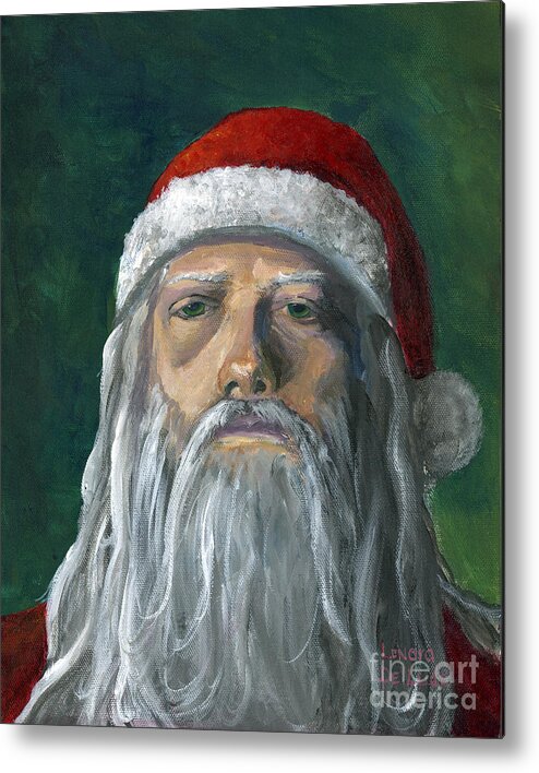 Portrait Metal Print featuring the painting Santa Portrait Art Red and Green by Lenora De Lude