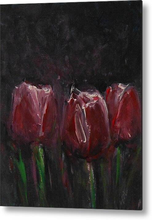 Floral Metal Print featuring the painting Saucy Tulips by Jane See