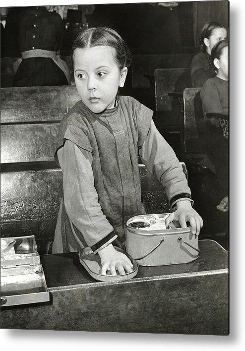 Personality Metal Print featuring the photograph Schoolgirl With Lunchbox by George Karger