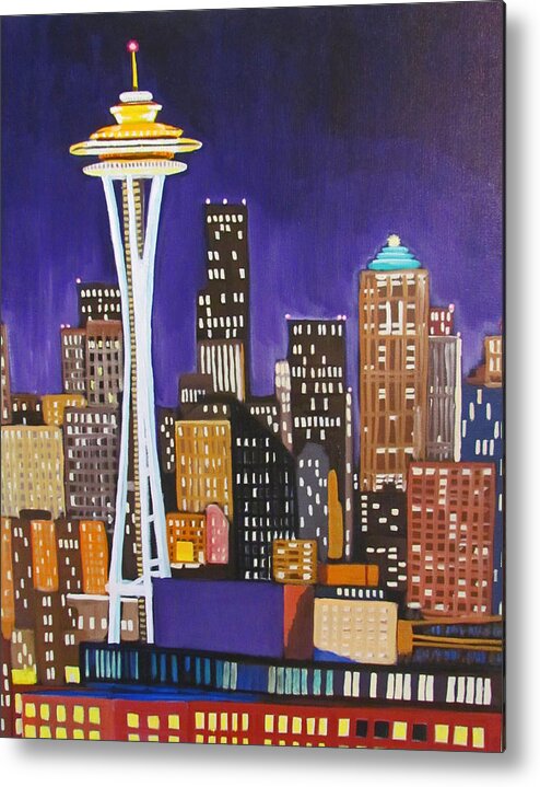 Seattle Metal Print featuring the painting Seattle Skyline by Kevin Hughes