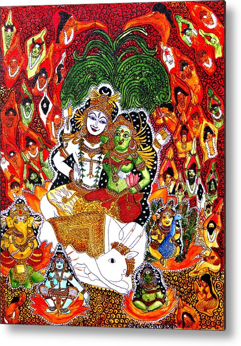 Acrylic Metal Print featuring the painting Shiva kudumba by Saranya Haridasan