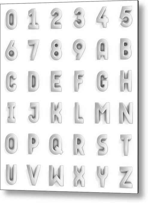 Shadow Metal Print featuring the photograph Silver Alphabet And Numbers by Pagadesign