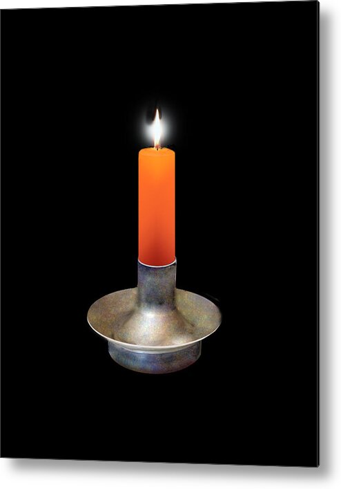 Candle Metal Print featuring the digital art Single Orange Candle on Black by Melissa A Benson