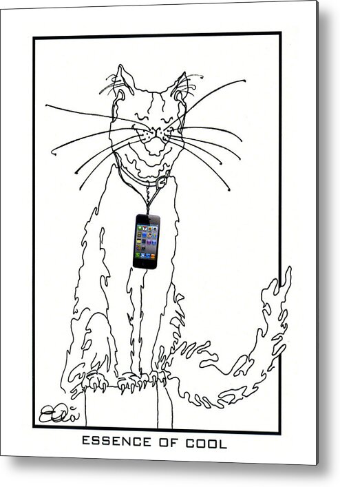 Alley Cat Metal Print featuring the drawing Smart Phone Cat by Elia Peters