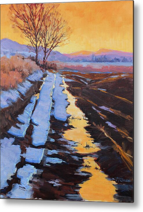 Landscape Metal Print featuring the painting Soft Reflections at Sunset by Susan McCullough