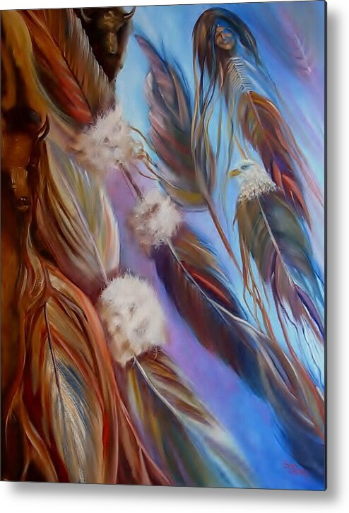 Feathers Metal Print featuring the painting Spirit Feathers by Sherry Strong