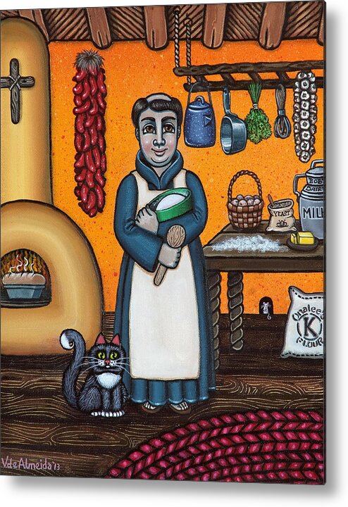 San Pascual Metal Print featuring the painting St. Pascual Making Bread by Victoria De Almeida