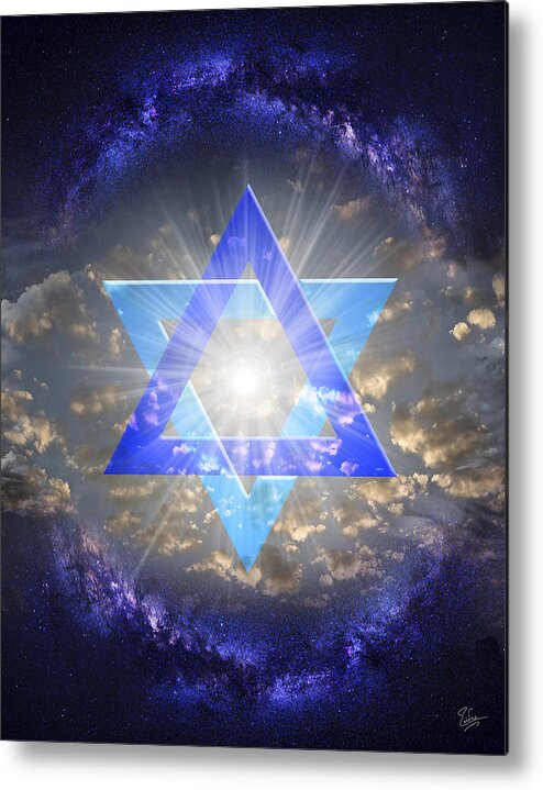 Star Of David Metal Print featuring the digital art Star Of David and The Milky Way by Endre Balogh
