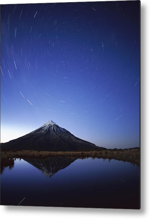 Feb0514 Metal Print featuring the photograph Star Trails Over Mt Taranaki New Zealand by Harley Betts