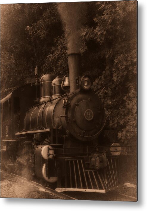Steam Engine Train Metal Print featuring the photograph Steam engine train sepia by Flees Photos