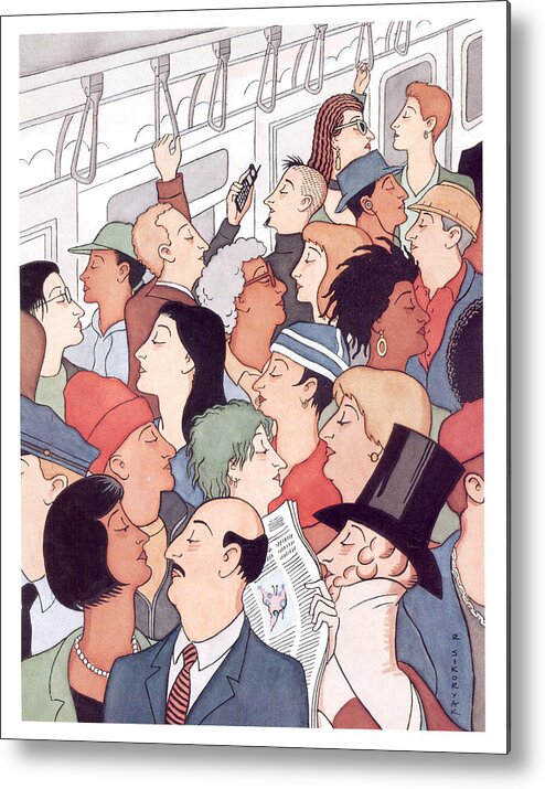 New York City Metal Print featuring the digital art Subway Riders All Resemble Eustace Tilley by R Sikoryak
