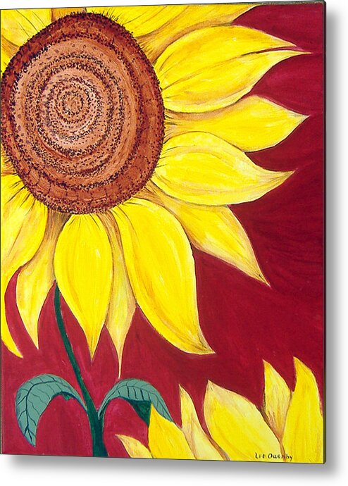 Sunflower Metal Print featuring the painting Sunflower on Red by Lee Owenby