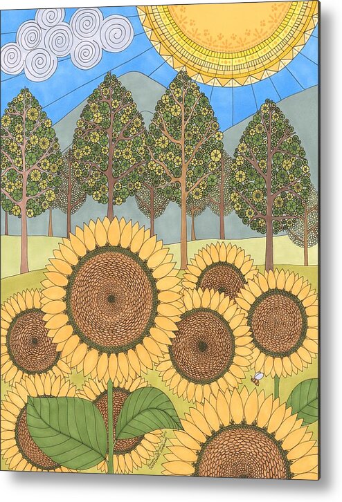 Sunflower Metal Print featuring the drawing Sunflower Sunshine by Pamela Schiermeyer
