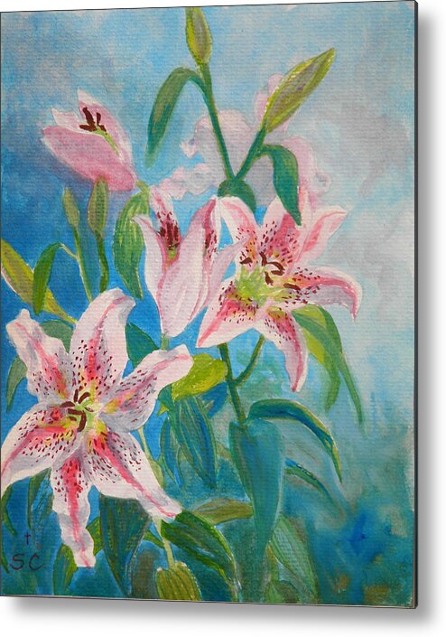 Star Lilies Metal Print featuring the painting Surprise Star Lillies by Sharon Casavant