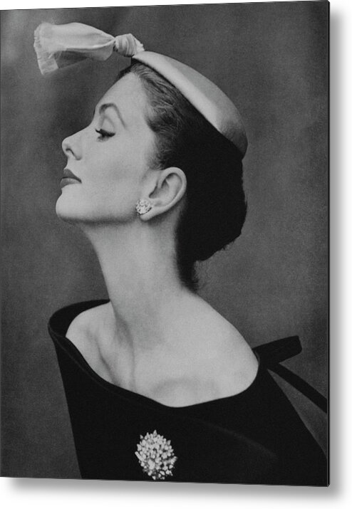 Accessories Metal Print featuring the photograph Suzy Parker In An Off-the-shoulder Dress by John Rawlings
