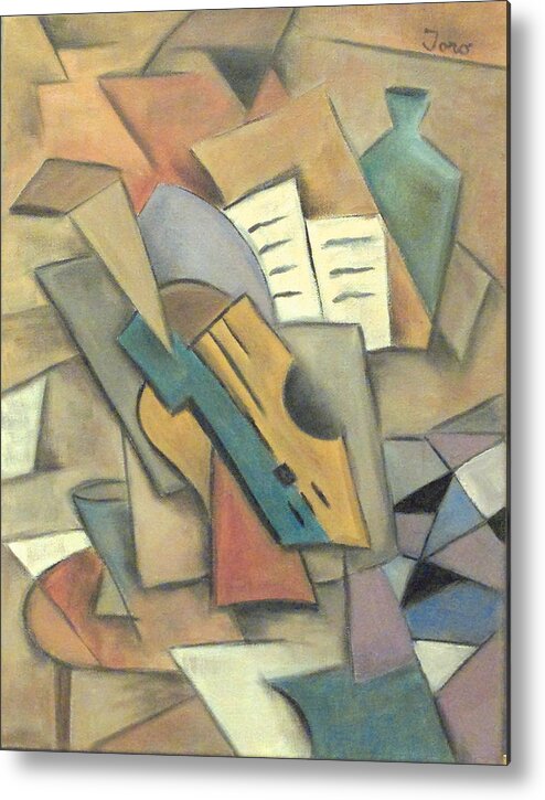 Musical Instruments Metal Print featuring the painting Table with Guitar by Trish Toro