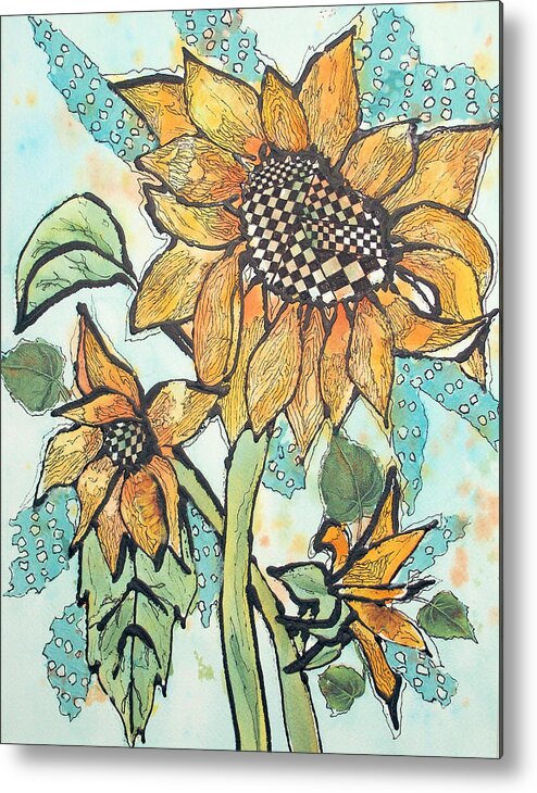 Flowers Metal Print featuring the painting Tangled Sunflowers by Elise Boam