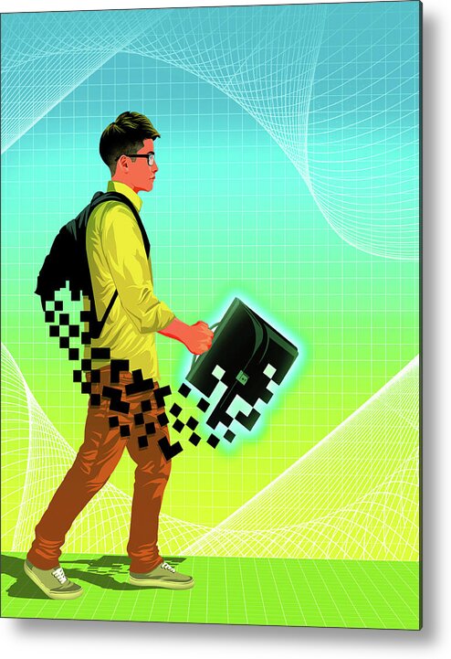 16-17 Years Metal Print featuring the photograph Teenager With Pixelated School Bag by Ikon Images