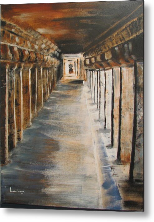 Indian Temple Metal Print featuring the painting Temple Aisle-Mandapam by Brindha Naveen