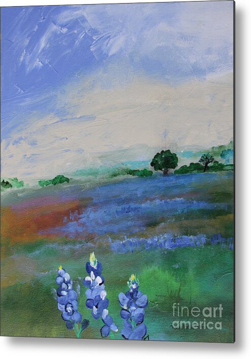 Texas Metal Print featuring the painting Texas Bluebonnets by Robin Pedrero