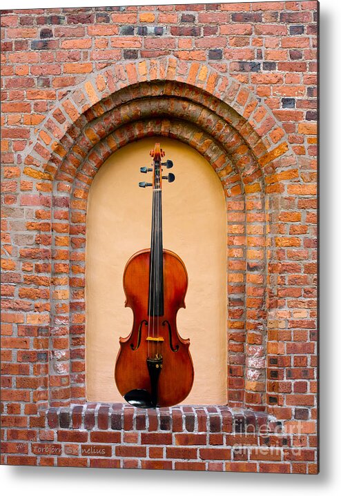 The Blind Windows Violin Metal Print featuring the photograph The Blind Windows Violin by Torbjorn Swenelius