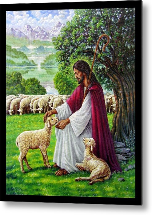 Jesus Metal Print featuring the painting The Good Shepherd by John Lautermilch